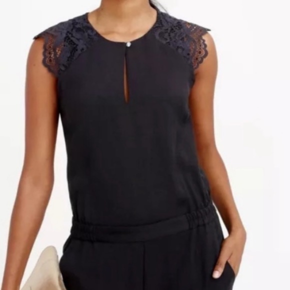 J Crew jumpsuit size 00P black, lace sleeves - Picture 2 of 16
